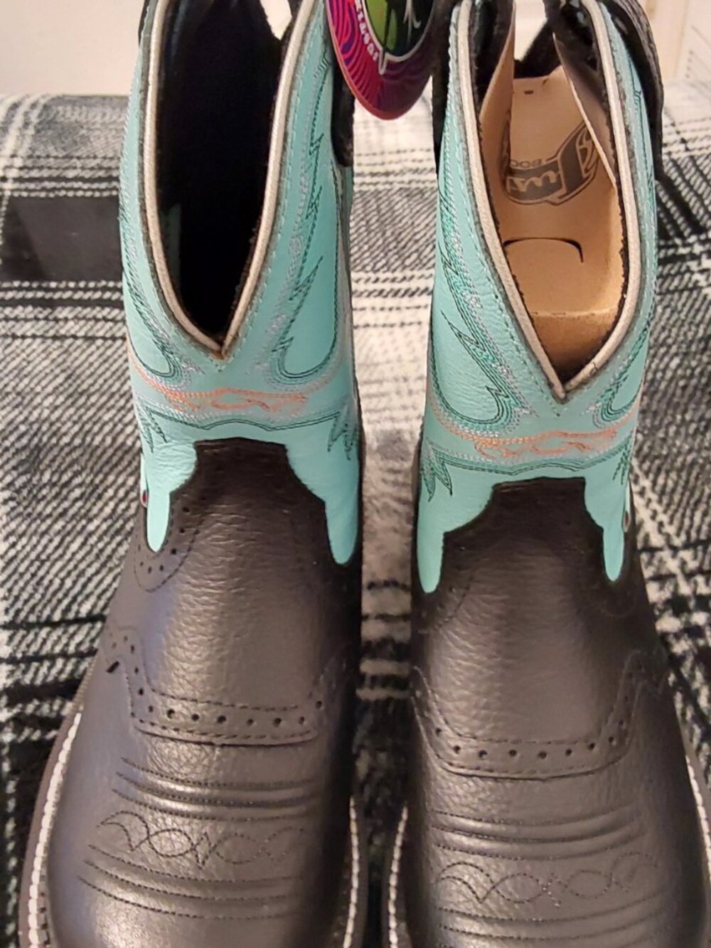 JUSTIN BOOTS GYPSY LEATHER ROUND TOE COWBOY BOOTS TURQUOISE NEW W TAGS, BEAUTY - Picture 13 of 16
